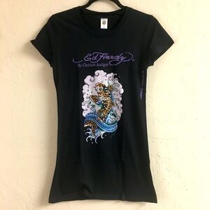 Ed Hardy Graphic T Shirt Size Medium Rhinestone Koi Fish Vintage Y2K